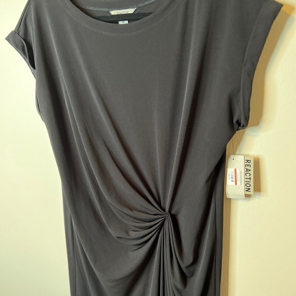 Kenneth Cole Reaction‎ Black Short Sleeve Ruched Asymmetrical Dress Size Medium - Picture 4 of 10